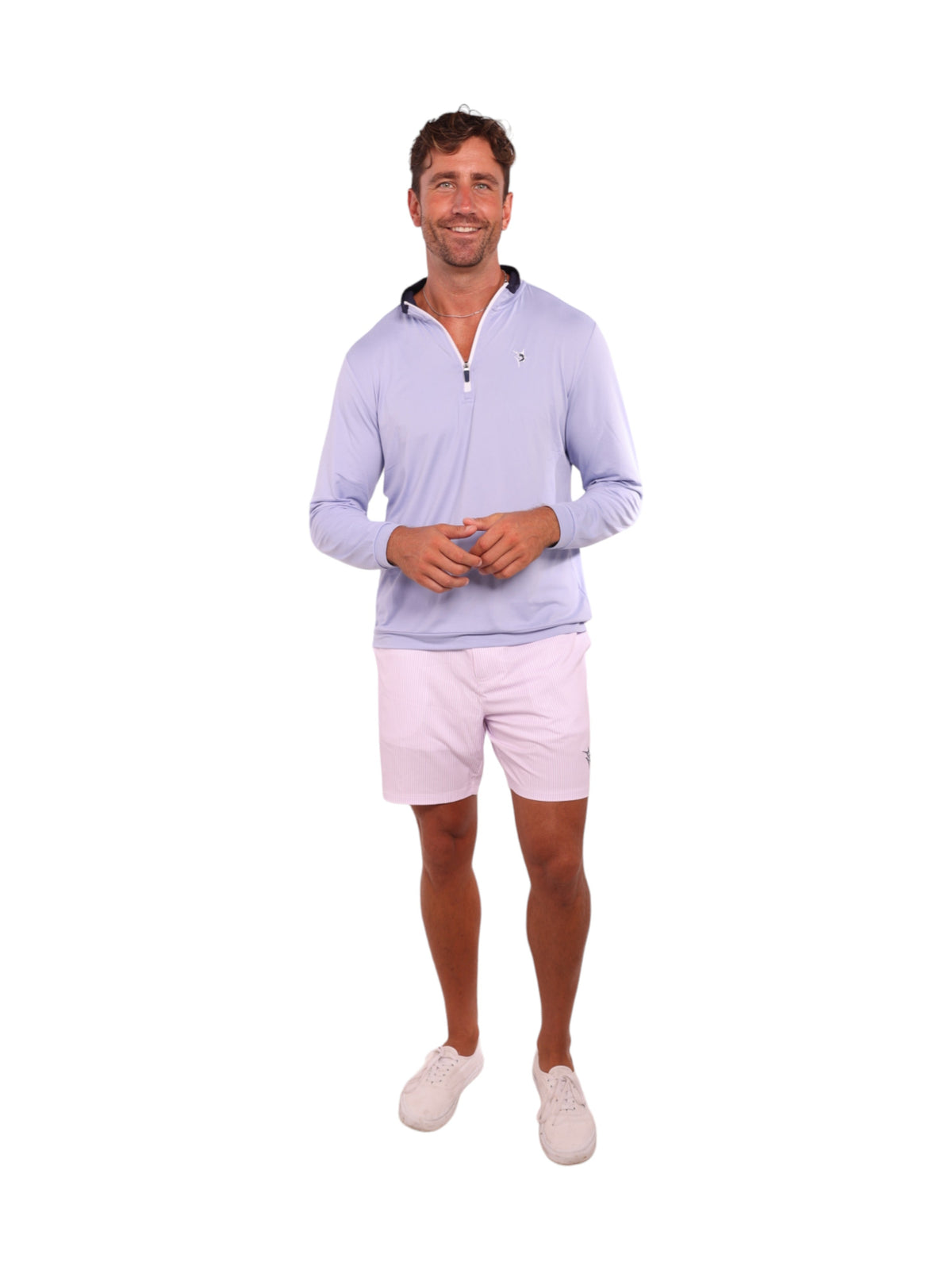 White Water Life Long Beach quarter zip long sleeve shirt in soft lightweight fabric with grey gingham pattern.