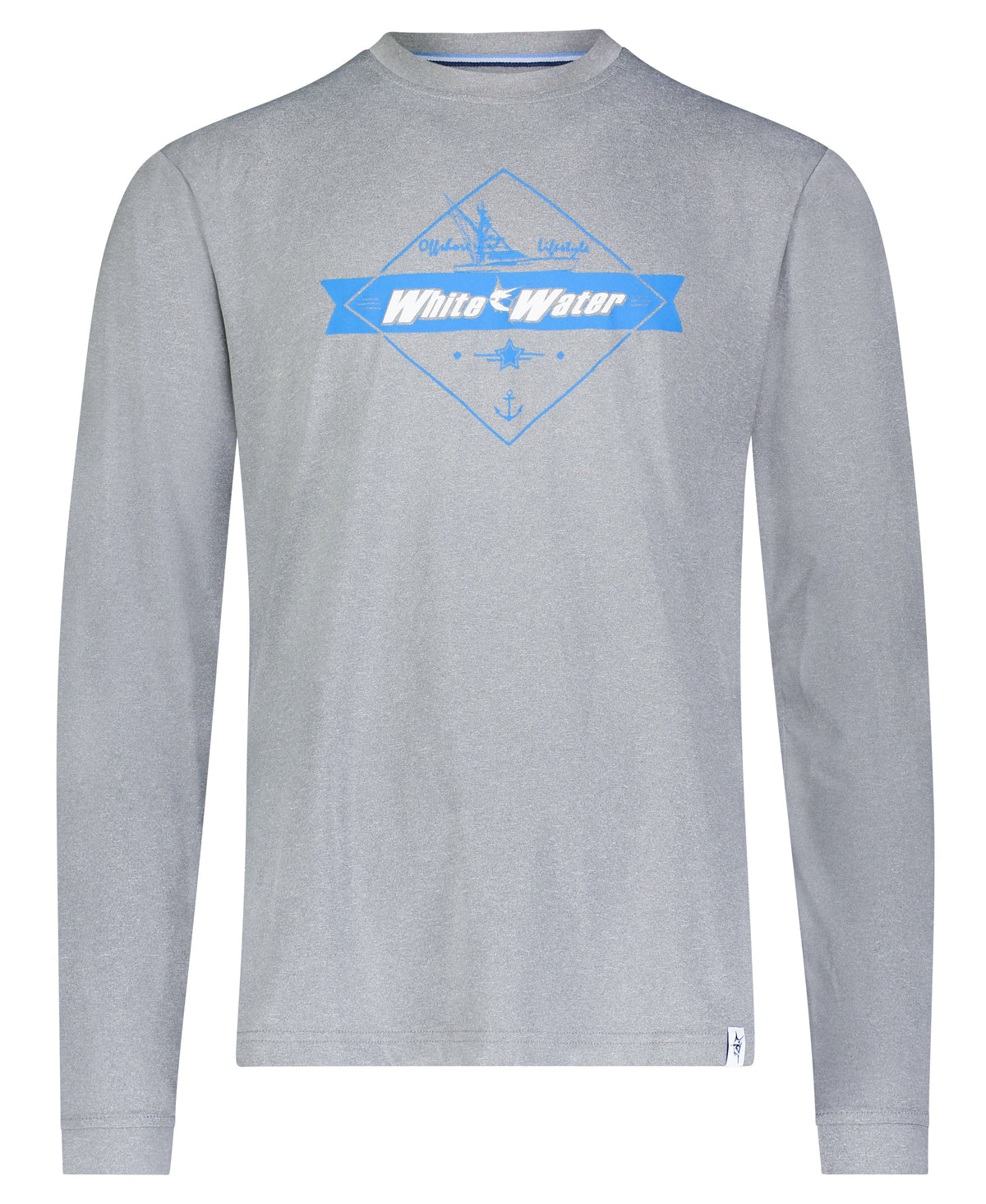 White Water Life Offshore Graphic Performance Tee with long sleeves, featuring bold offshore-themed design and comfortable fit.
