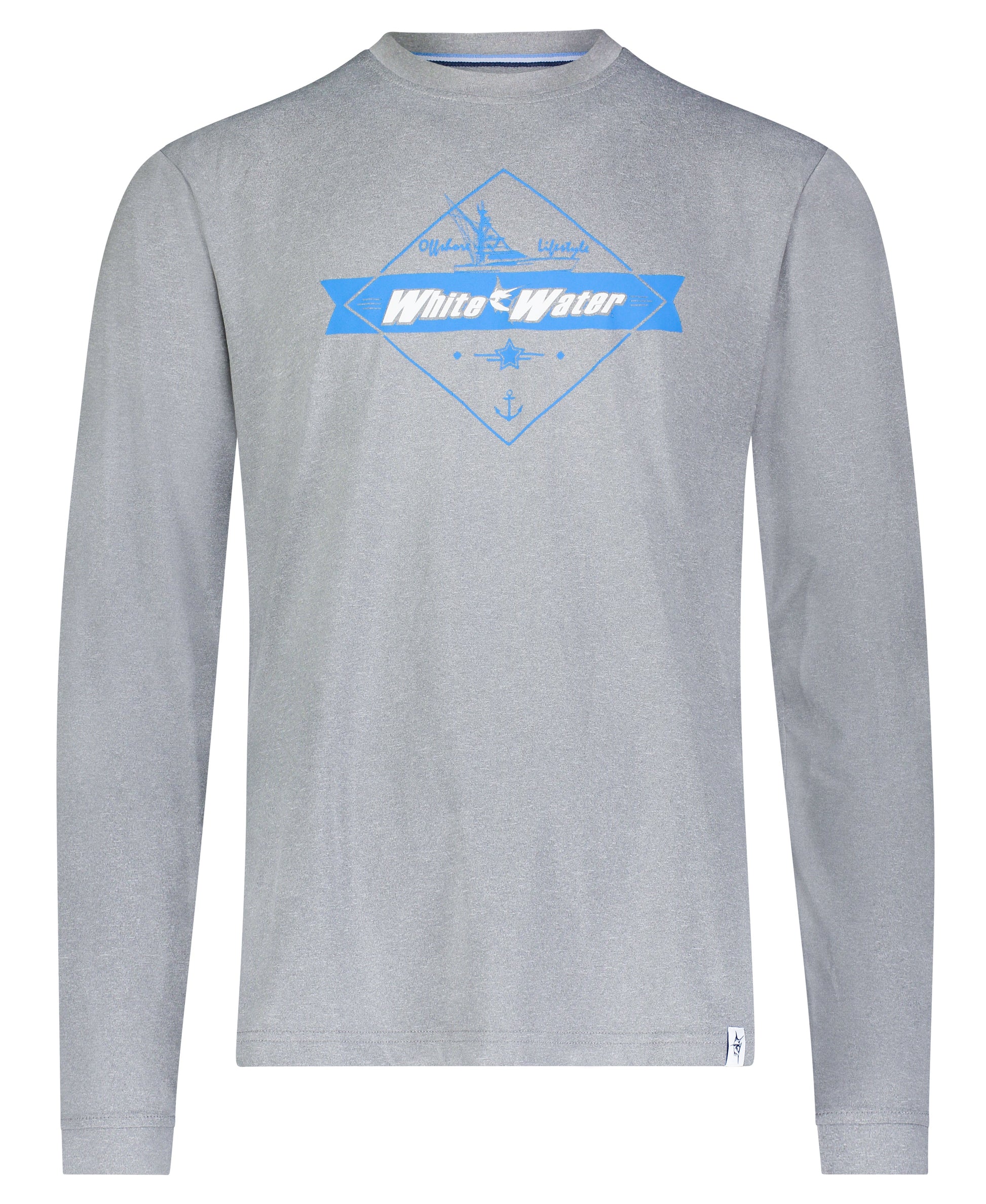 White Water Life Offshore Graphic Performance Tee with long sleeves, featuring bold offshore-themed design and comfortable fit.