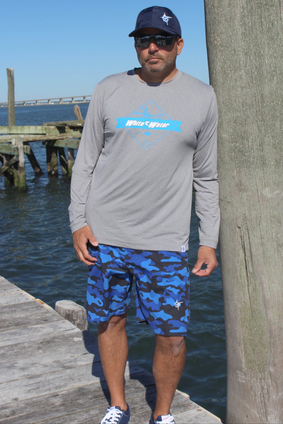 White Water Life Offshore Graphic Performance long sleeve tee with vibrant nautical design on soft fabric.