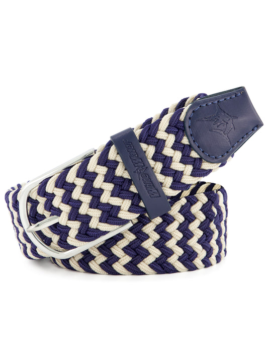 White Water Life Waterline braided belt in white, featuring a woven design and metal buckle for casual style.