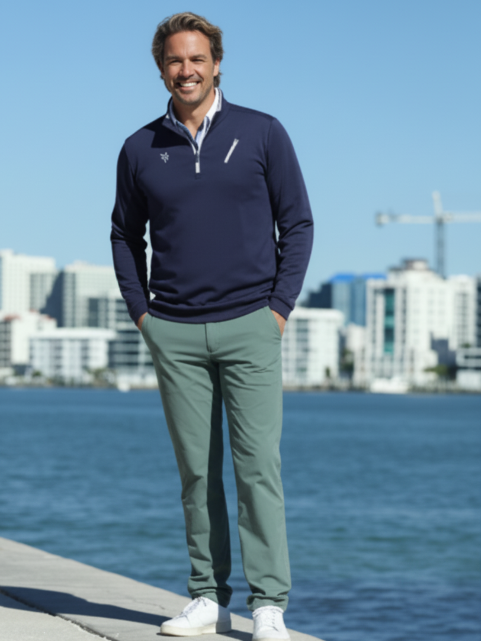 White Water Life Seaport Pants in green, featuring a relaxed fit and ocean-inspired design, suitable for casual wear.
