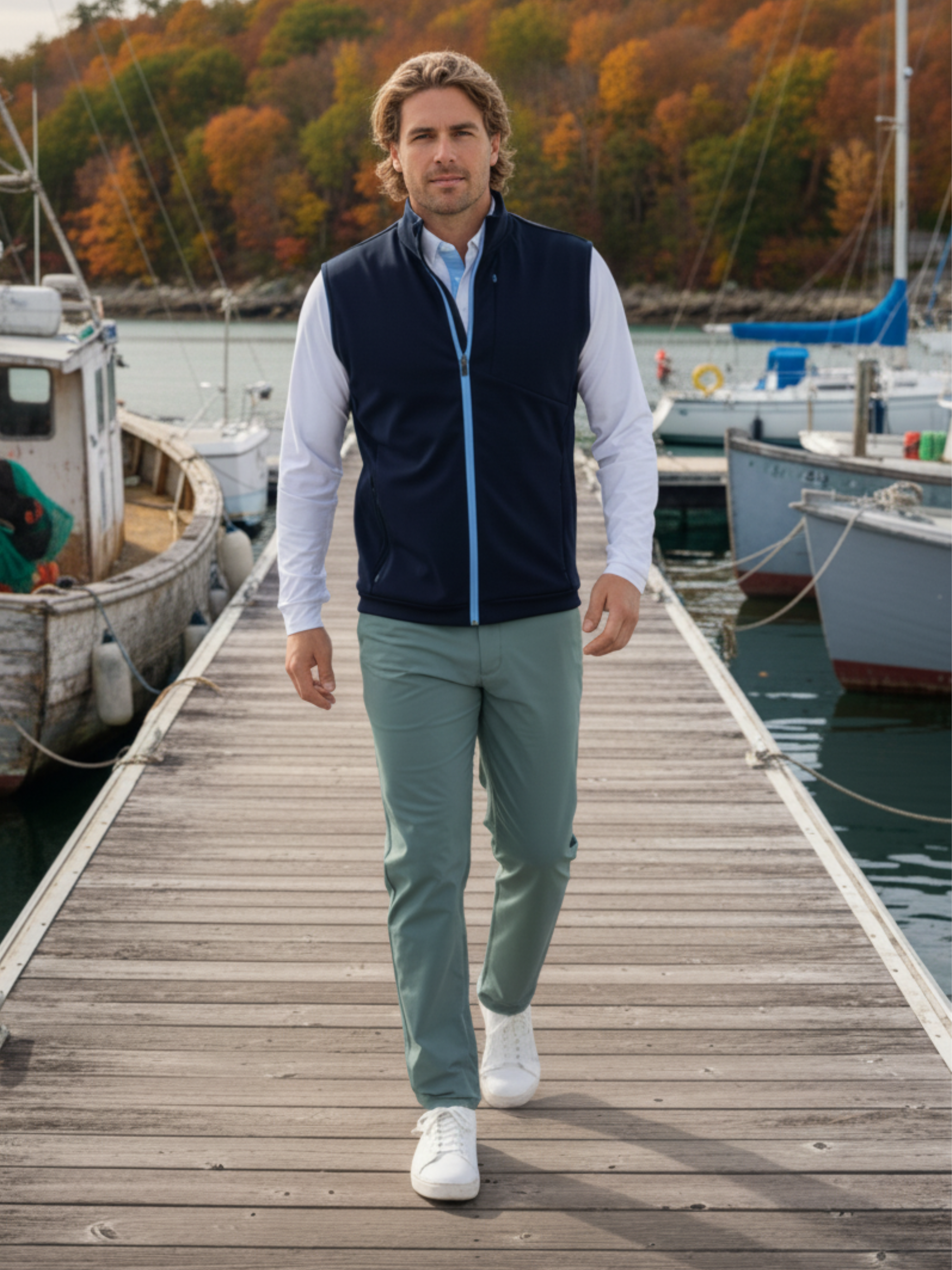 Green Seaport Pants by White Water Life featuring a relaxed fit and durable fabric for outdoor adventures.