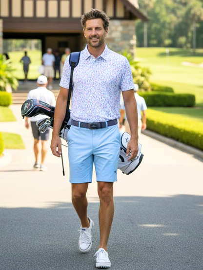White Water Life Mermaid Polo shirt with short sleeves, featuring a colorful mermaid design on a golf polo.