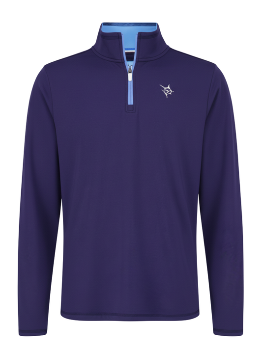 Navy Montauk quarter zip midweight comfort shirt by White Water Life, featuring a quarter-length zipper and soft fabric.