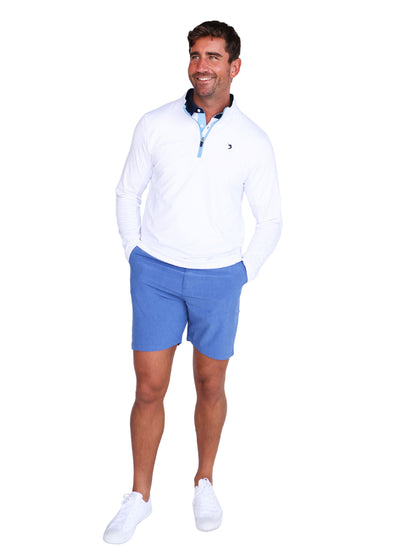 White Water Life Montauk Quarter Zip Midweight Comfort, beige quarter zip pullover with soft fabric, front zipper, and stand collar.