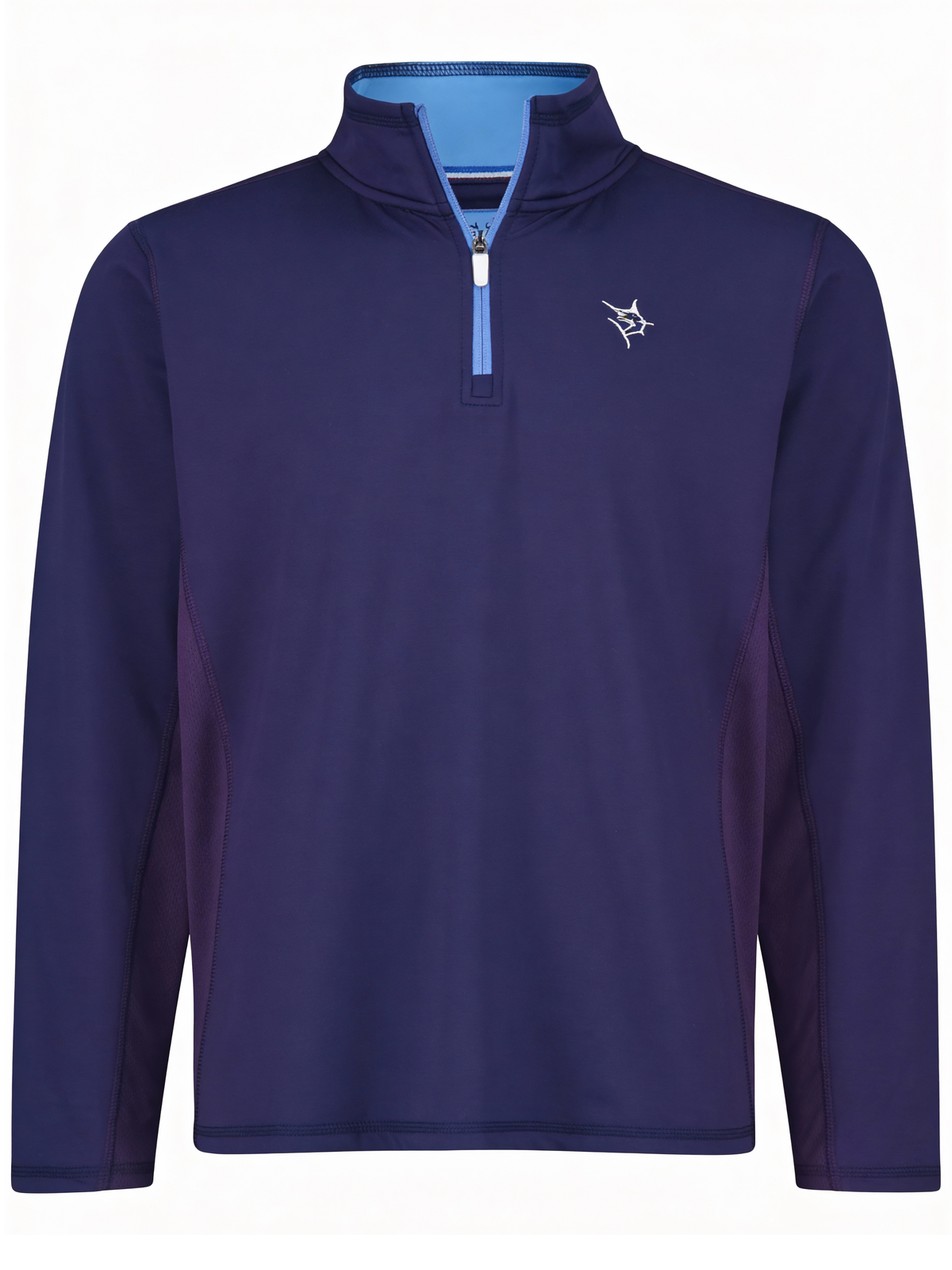 Navy White Water Life Montauk quarter zip midweight comfort sweatshirt, casual outdoor wear with a quarter zip closure.