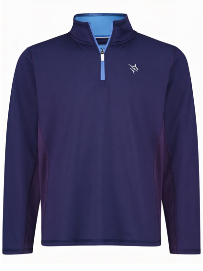 Navy White Water Life Montauk quarter zip midweight comfort sweatshirt, casual outdoor wear with a quarter zip closure.
