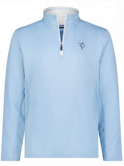 White Water Life Montauk quarter zip in pale blue, midweight comfort, featuring a soft fabric and casual fit.