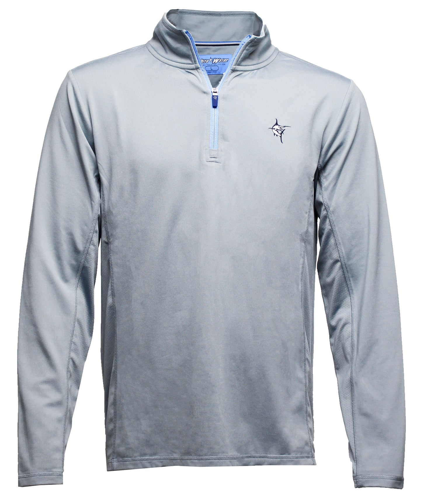 White Water Life Montauk quarter zip midweight comfort shirt in heather gray with a stand collar and zipper front.