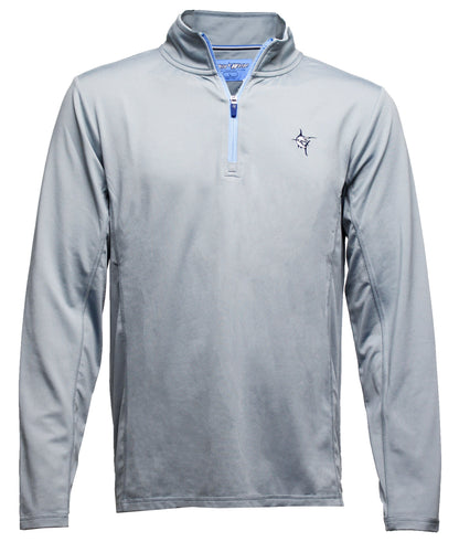 White Water Life Montauk quarter zip midweight comfort shirt in heather gray with a stand collar and zipper front.