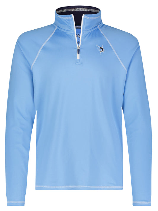 Light blue White Water Life New Harbor quarter zip featuring a comfortable, effortless fit and stylish design.
