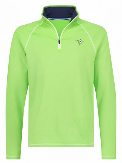 White Water Life New Harbor green quarter zip shirt with a relaxed fit and effortless comfort, featuring a quarter zip collar.