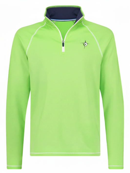 White Water Life New Harbor green quarter zip shirt with a relaxed fit and effortless comfort, featuring a quarter zip collar.