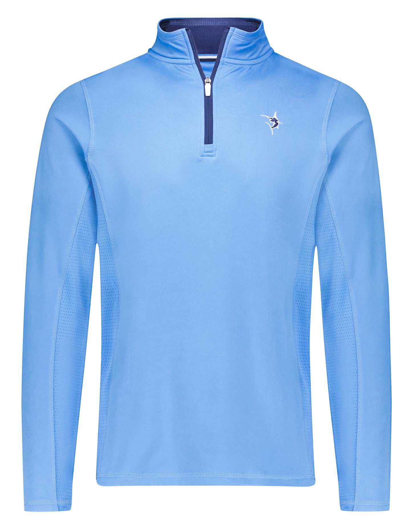 Light blue White Water Life Montauk quarter zip midweight comfort jacket, showing the soft fabric and collar details.