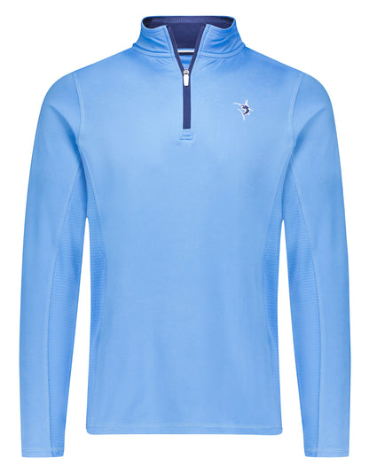 Light blue White Water Life Montauk quarter zip midweight comfort jacket, showing the soft fabric and collar details.