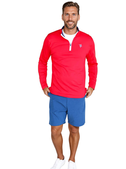 White Water Life Montauk quarter zip midweight comfort sweater in a relaxed fit, shown in Bayport light blue color.