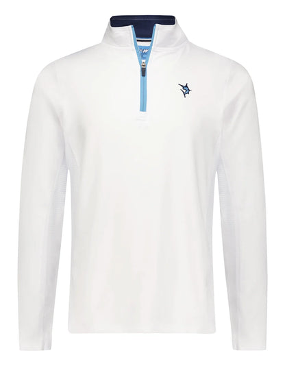 White Water Life Montauk quarter zip in white, midweight comfort fabric, featuring a high collar and full zipper for casual wear