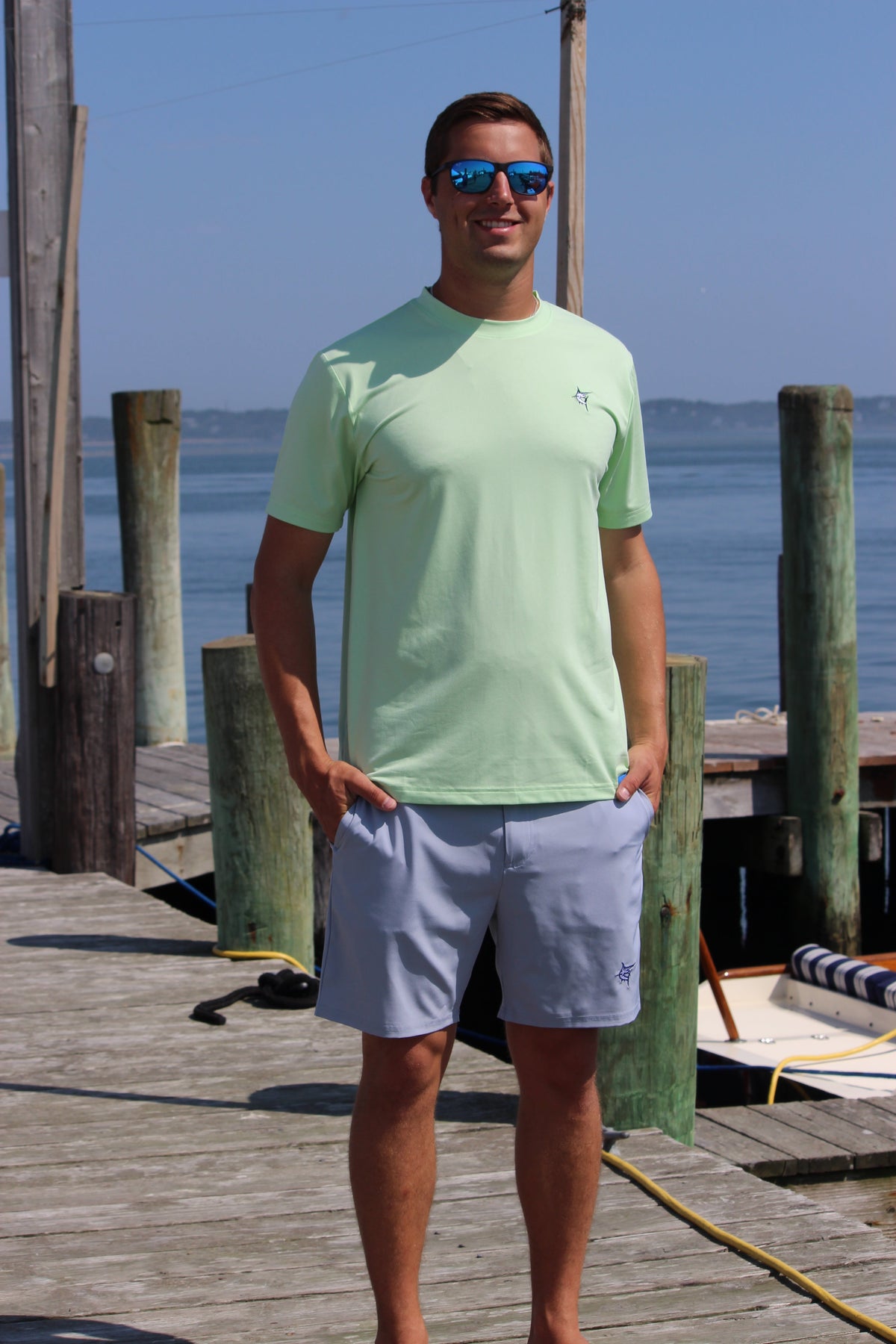 White Water Life Dockside Performance Tee, short sleeve men's T-shirt in lightweight fabric, casual outdoor wear.