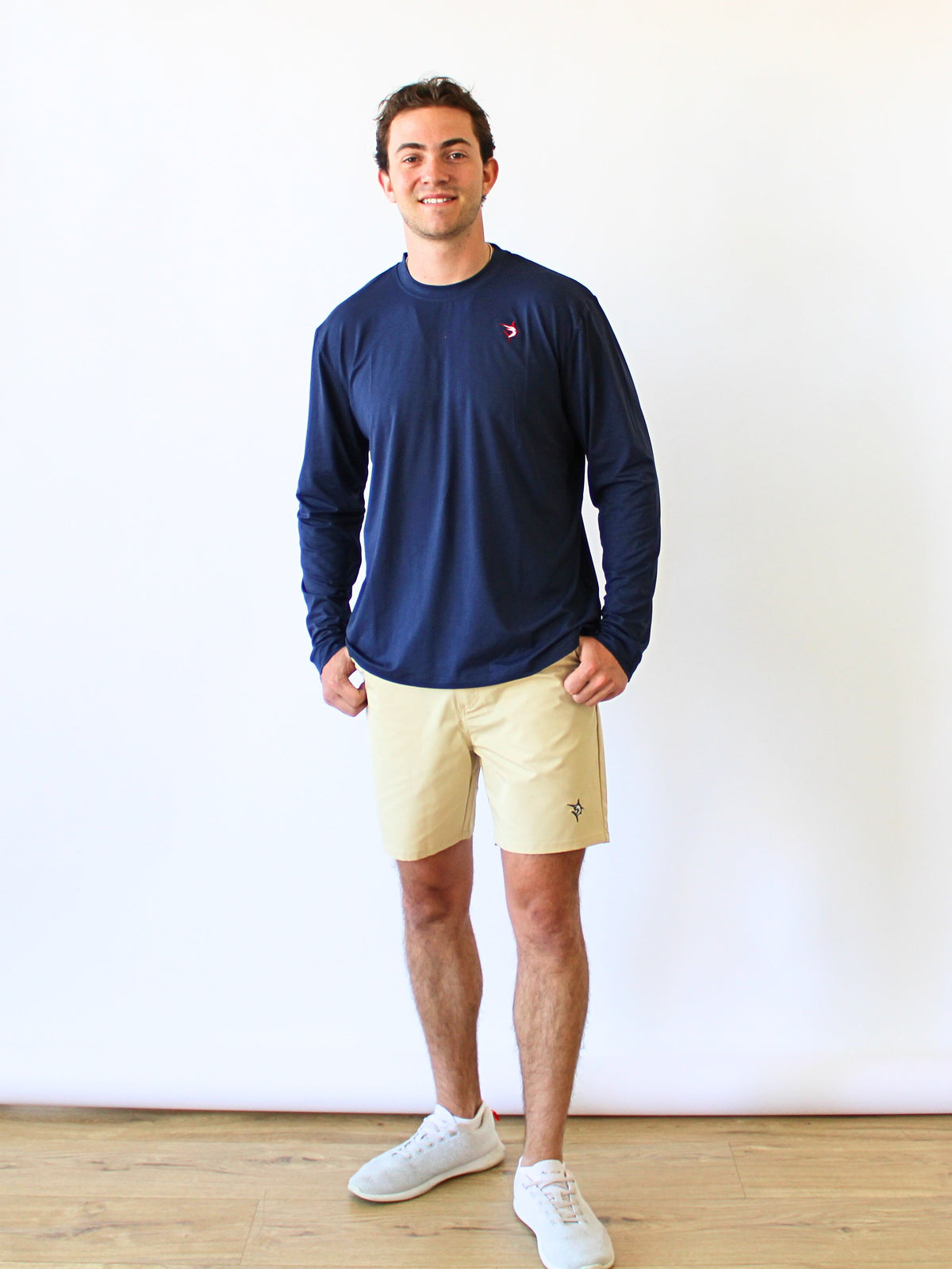 Navy short sleeve Dockside Performance Tee by White Water Life, showcasing a comfortable, casual fit with a crew neckline.