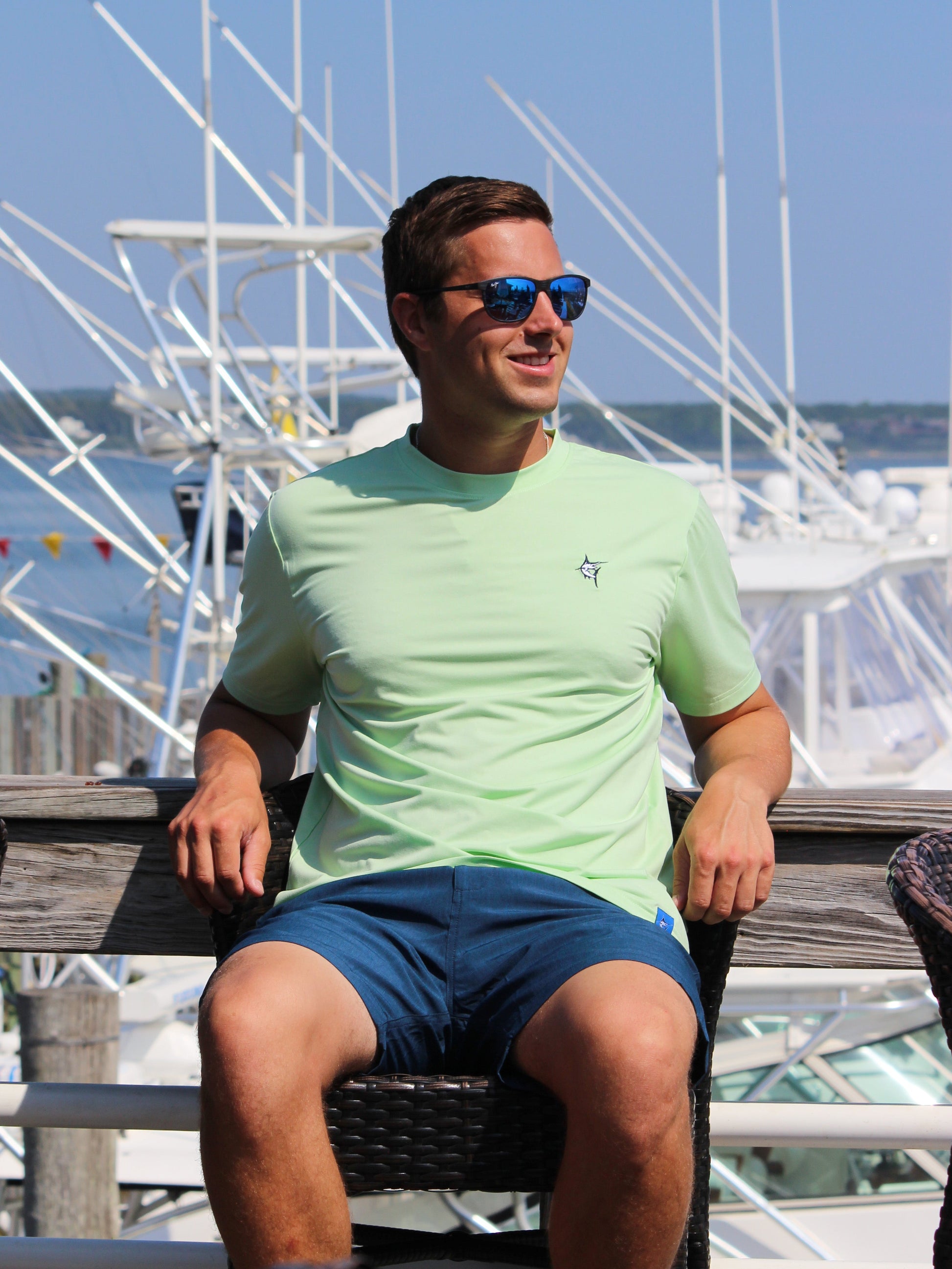 Green short sleeves performance tee from White Water Life's Dockside collection, featuring lightweight, breathable fabric.