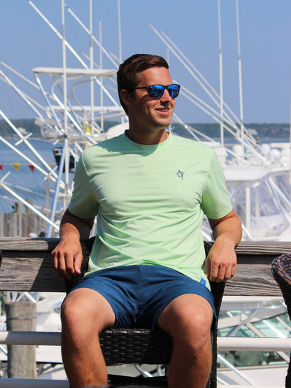 Green short sleeves performance tee from White Water Life's Dockside collection, featuring lightweight, breathable fabric.