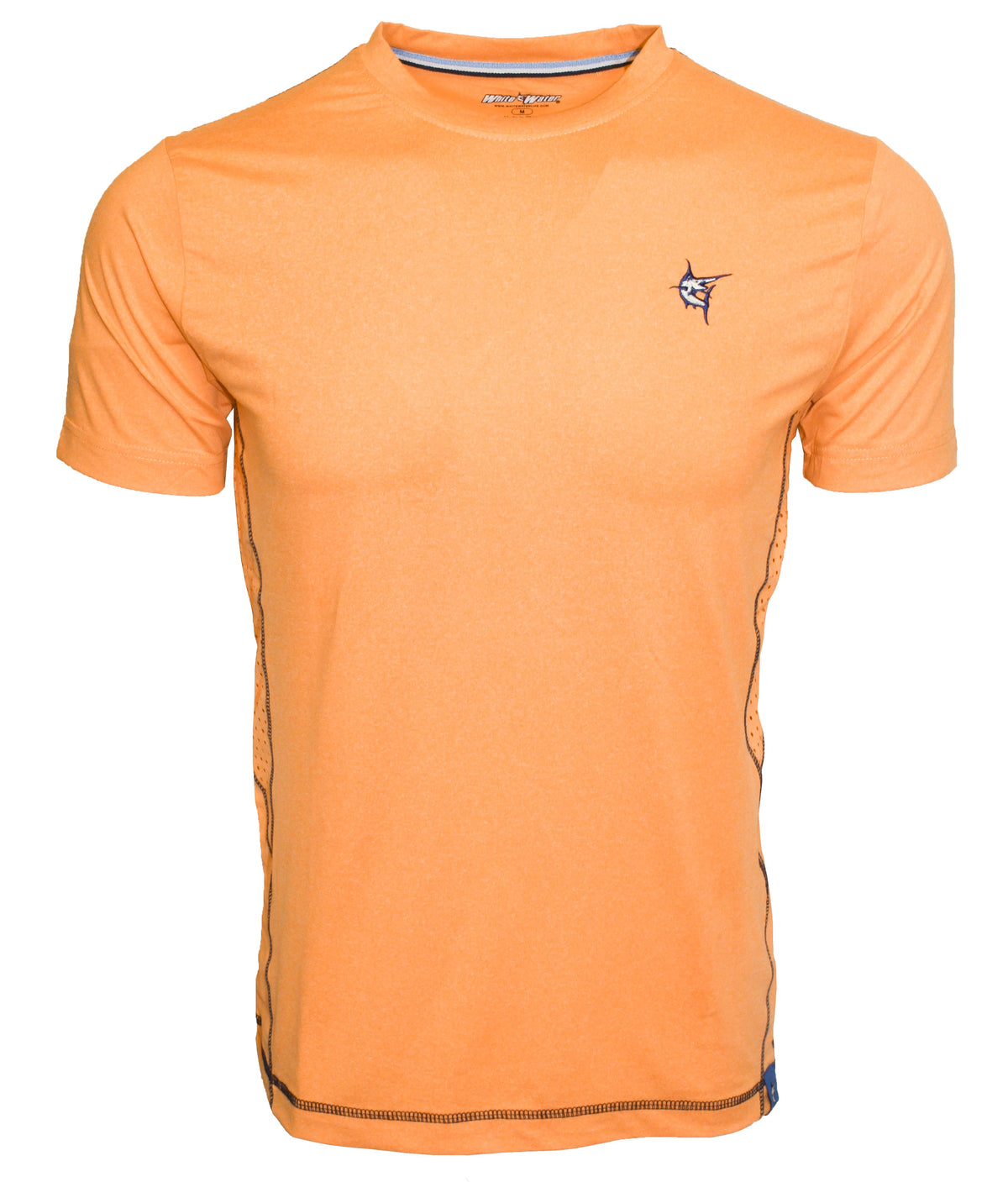 White Water Life Grander short sleeve performance tee with moisture-wicking fabric and athletic fit, displayed on a hanger.