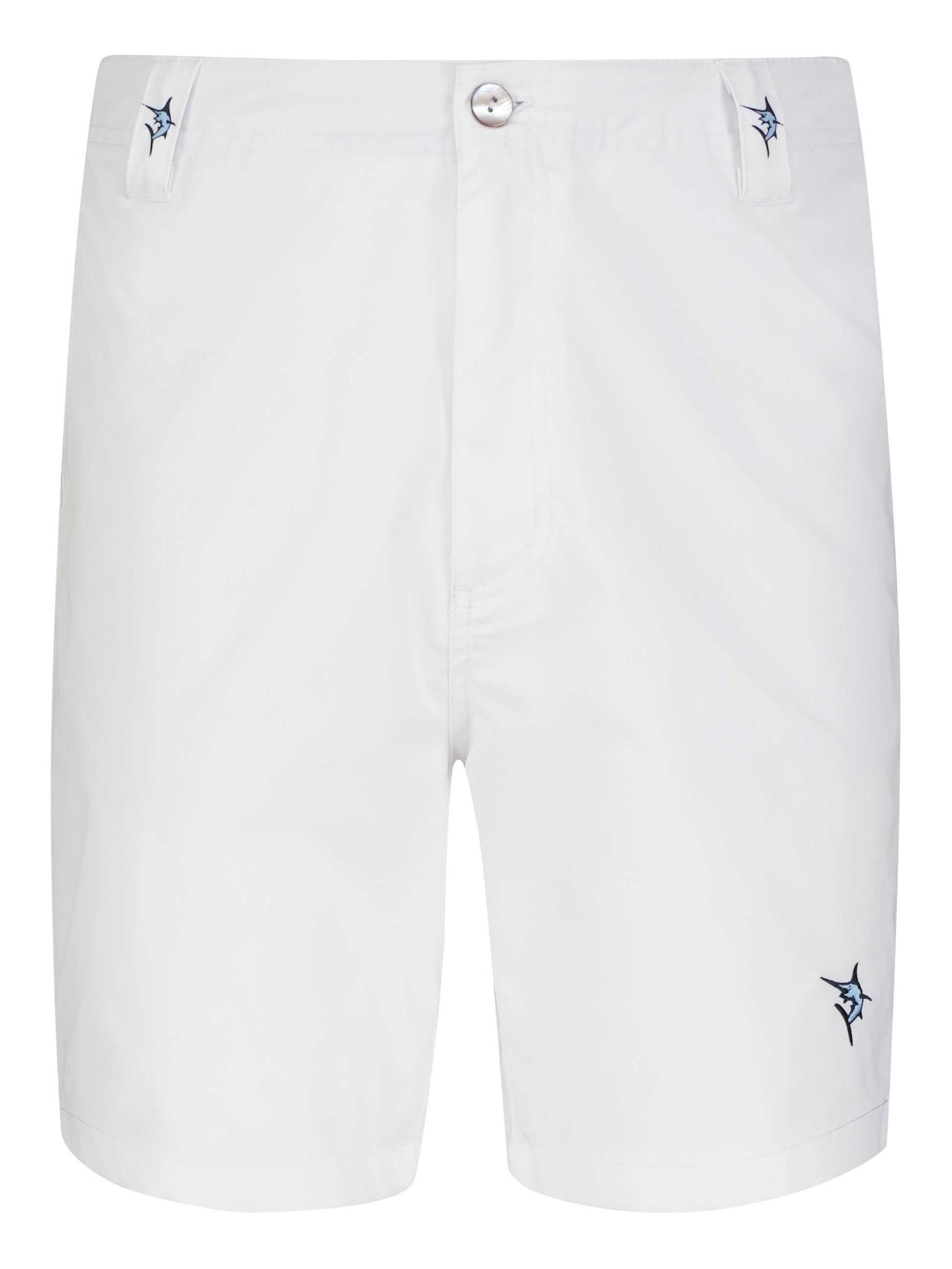 White Water Life Captain Shorts showing navy blue casual shorts with adjustable waistband and cargo pockets for outdoor wear.