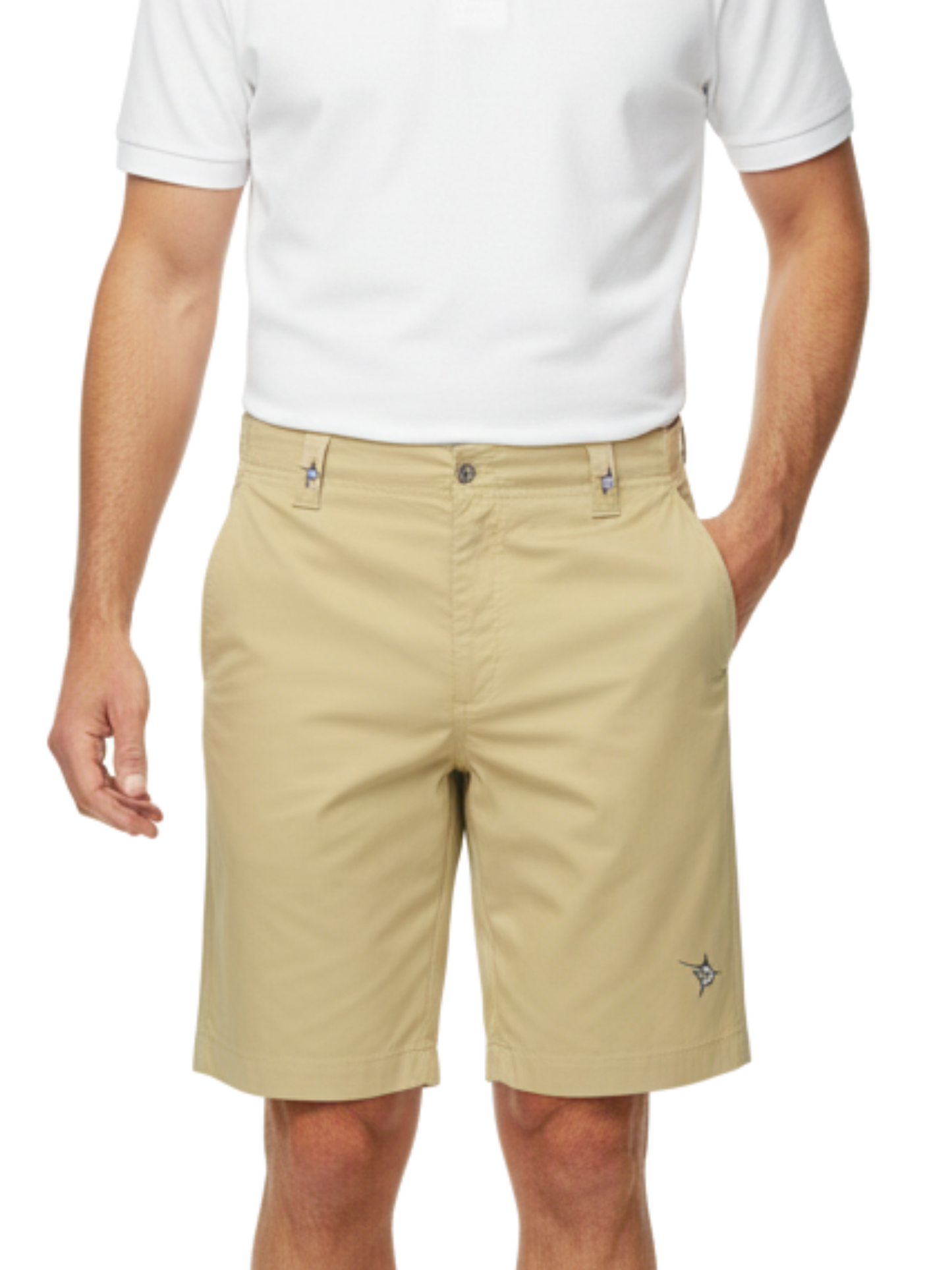 Khaki Captain Shorts by White Water Life featuring a relaxed fit and adjustable waistband, ideal for outdoor adventures.