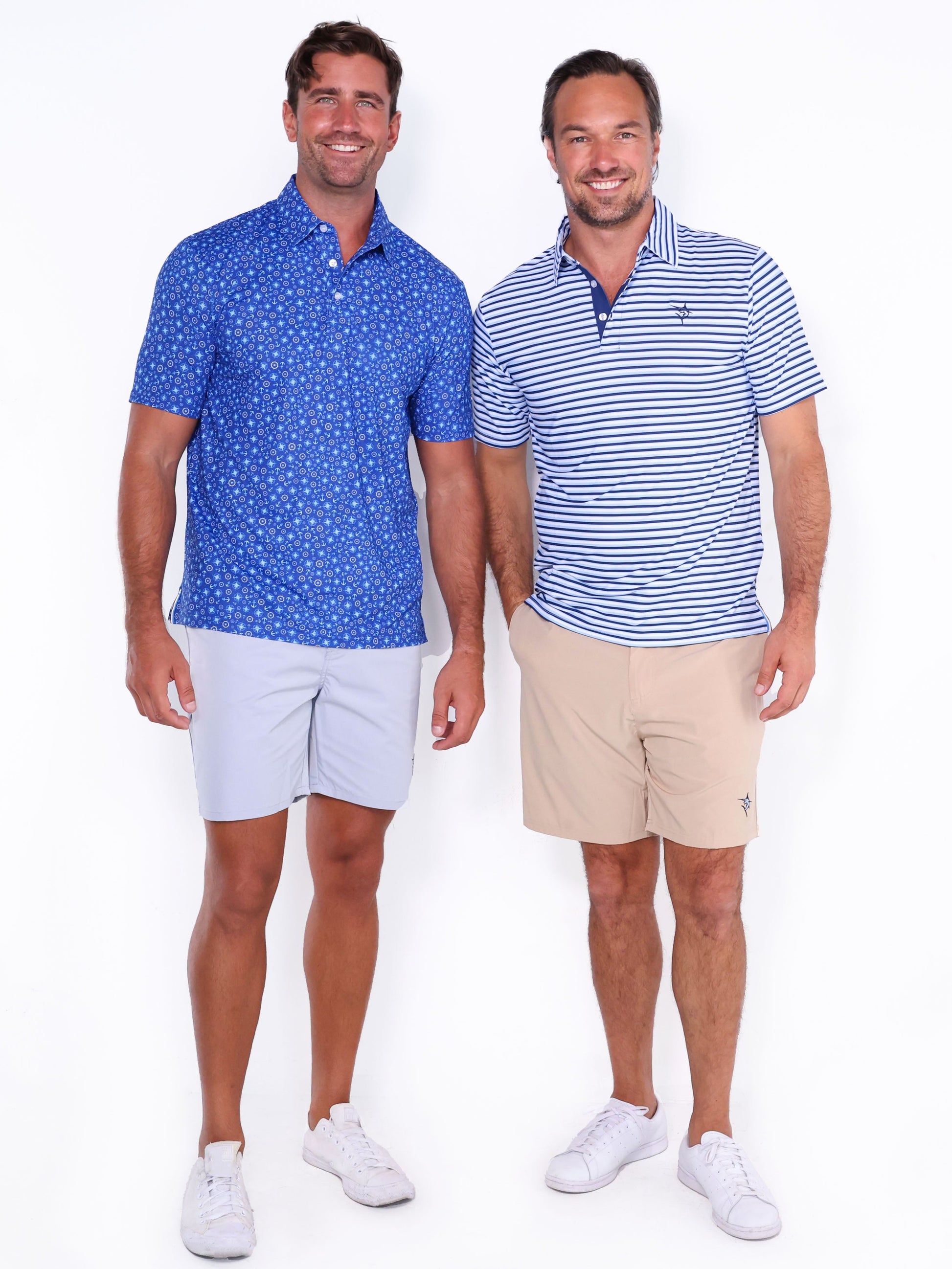 White Water Life Captain Shorts with striped design and compass pattern, casual men's shorts for outdoor and water activities.