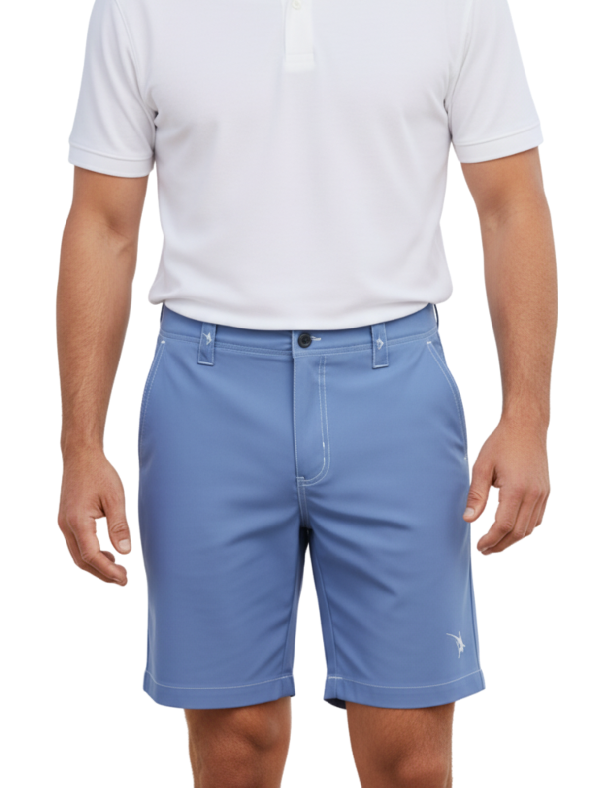 White Water Life Starboard shorts in steel blue color, featuring a casual fit and adjustable waistband.
