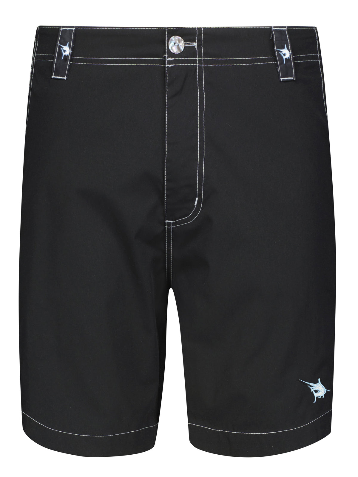 Black Starboard shorts by White Water Life, featuring a comfortable fit and casual design for active outdoor wear.