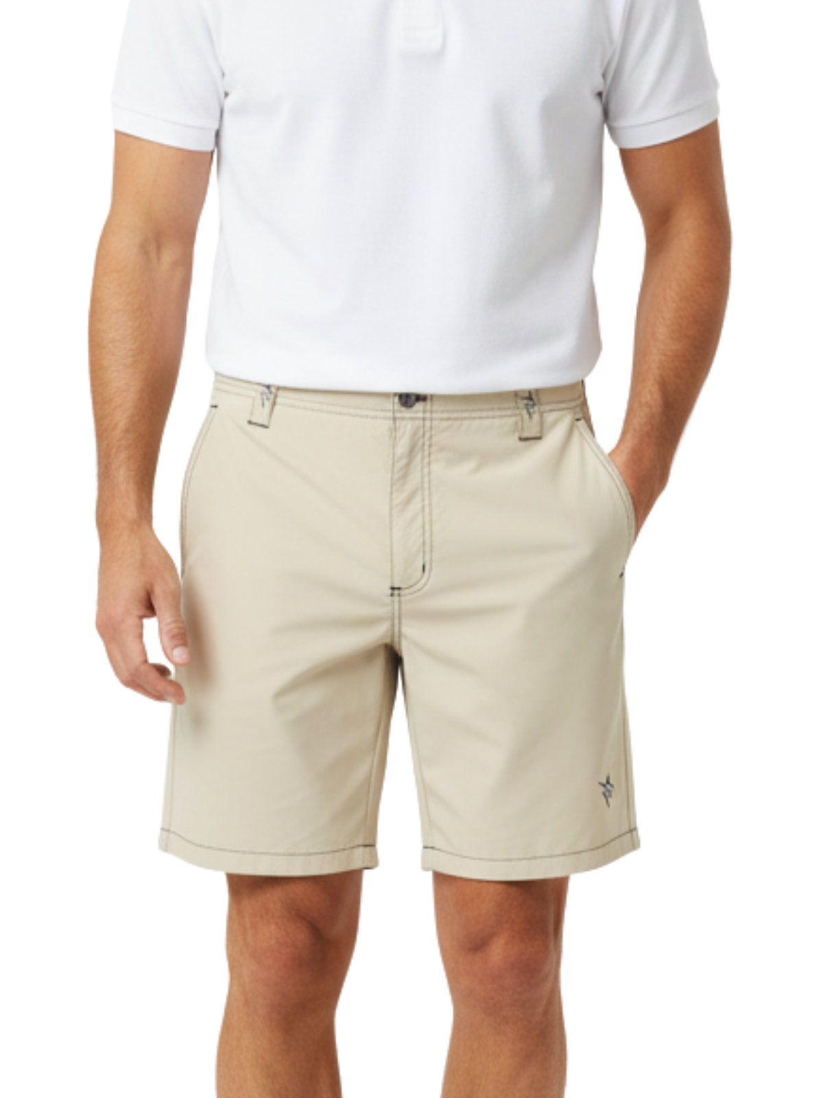 White Water Life Starboard Tan Shorts displayed on a model, showcasing casual summer style and comfortable fit.
