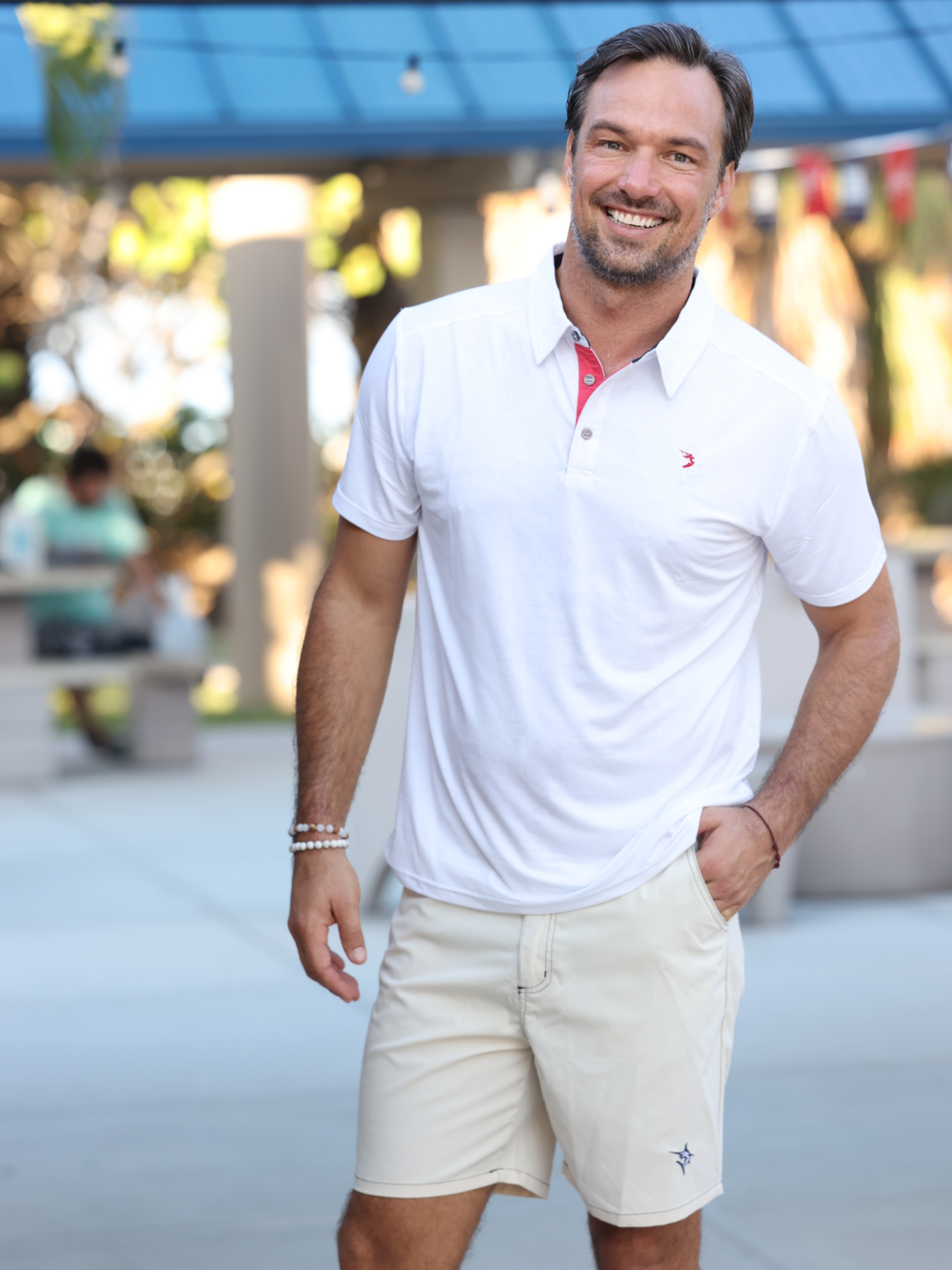 White Water Life Starboard Shorts, casual men's shorts with a relaxed fit and sporty design, shown on a model.