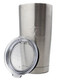 White Water Life 20 Ounce tumbler with a small lid, simple design, stainless steel body, and black lid for hot and cold drinks.