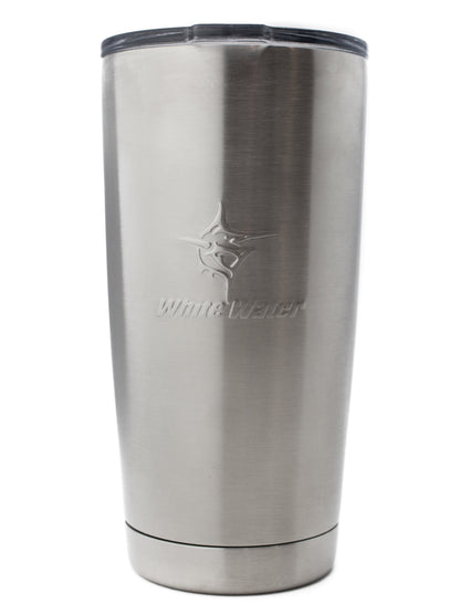 White Water Life 20-ounce tumbler featuring a simple design, ideal for keeping beverages hot or cold on the go.