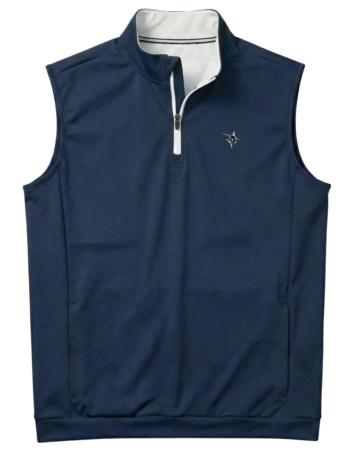 Navy Bayside Quarter Zip Vest by White Water Life, featuring a comfortable fit and lightweight design for casual outdoor wear.
