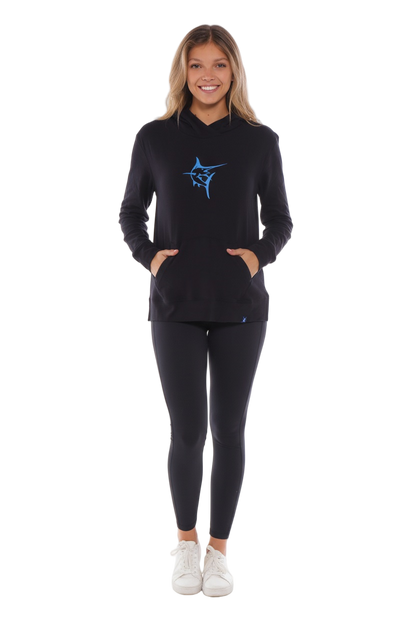 Black Marina Hoodie by White Water Life shown from the front, featuring a comfortable fit and casual style.