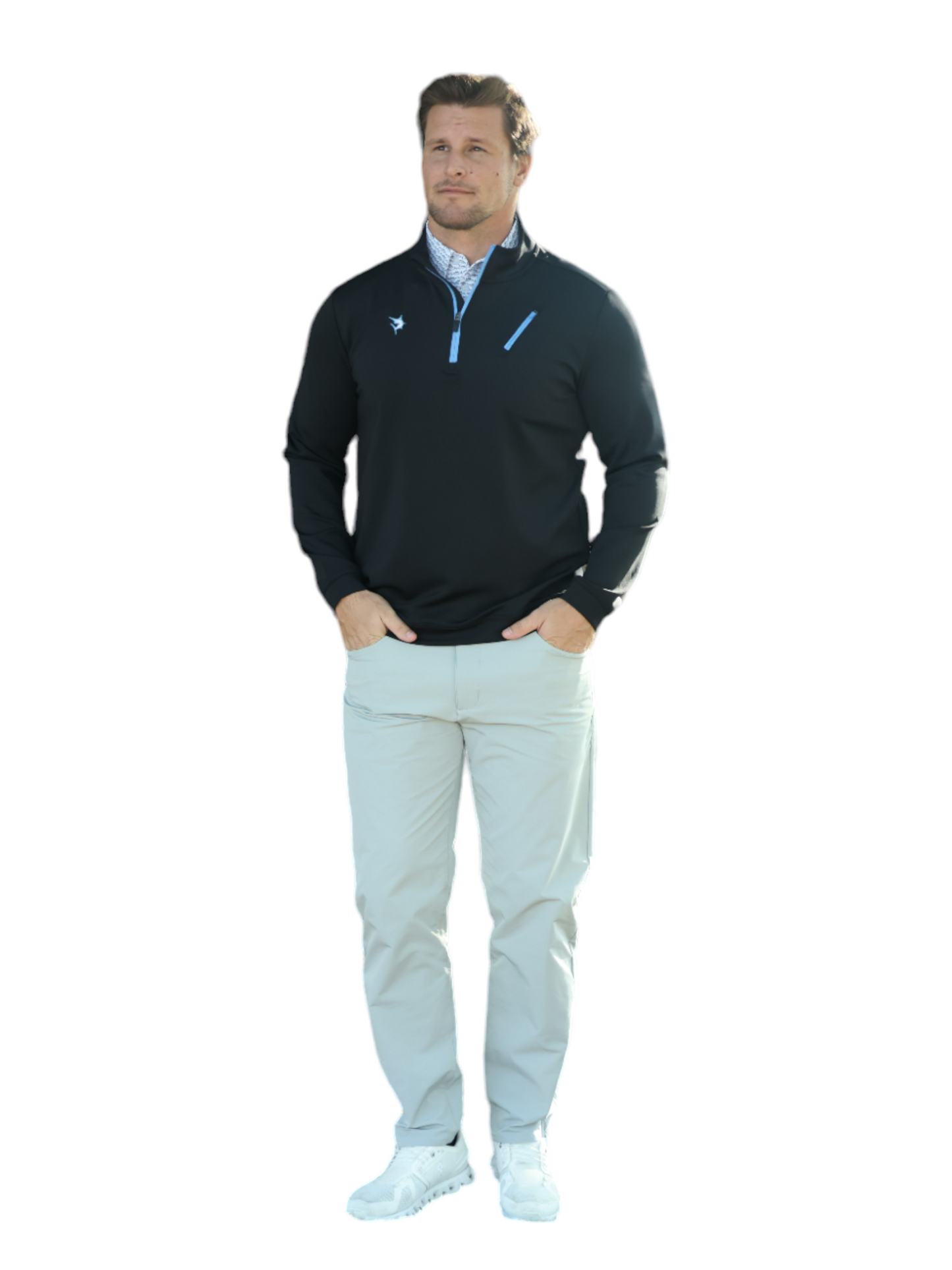 White Water Life Oceanside Pullover Smooth Stretch in navy, featuring a comfortable, fitted design with a crew neckline and subtle branding.