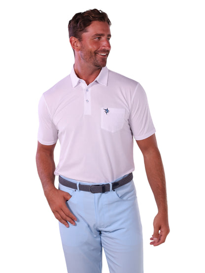 White Water Life Charleston Polo in various colors, close-up of fabric and collar detail.