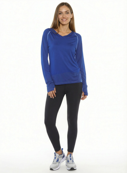 Royal blue Seaside Performance Hoodie by White Water Life, featuring a comfortable fit and seaside-inspired design.