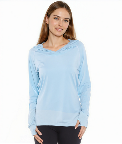 White Water Life Seaside Performance Hoodie in aqua, featuring a comfortable fit and stylish seaside-inspired design.