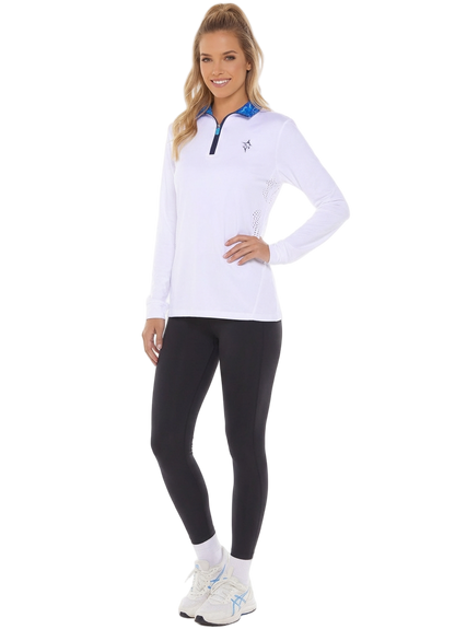 White Water Life Women's Monterey quarter zip sweatshirt in white, front view showing the quarter zip and soft fabric.