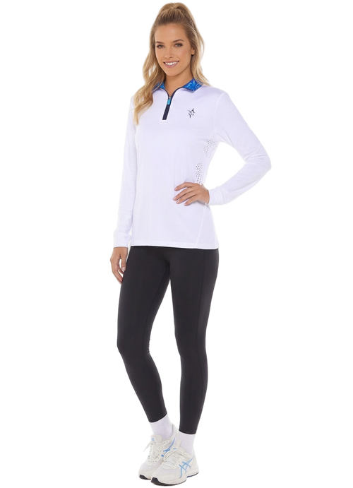 White Water Life Women's Monterey quarter zip sweatshirt in white, front view showing the quarter zip and soft fabric.