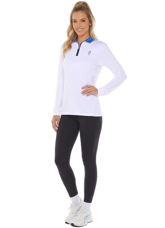 White Water Life Women's Monterey quarter zip sweatshirt in white, front view showing the quarter zip and soft fabric.