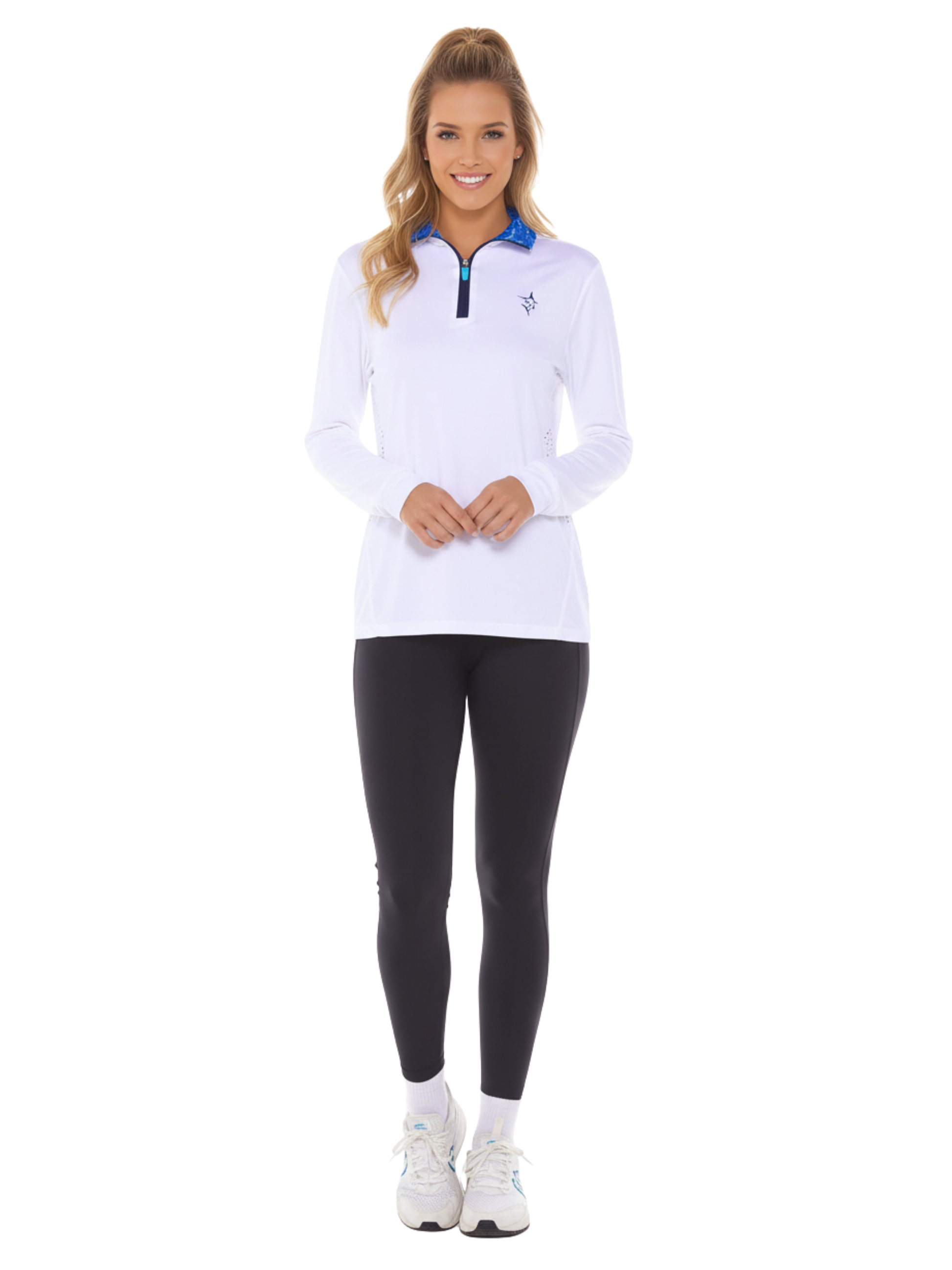 White Water Life Women's Monterey Quarter Zip sweatshirt in white, front view showing the quarter zip and comfortable fit.