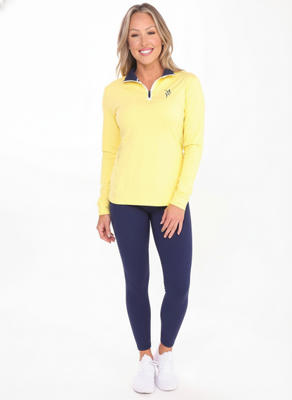 Yellow women's Monterey quarter zip sweater by White Water Life, featuring a comfortable fit and quarter-length zipper.
