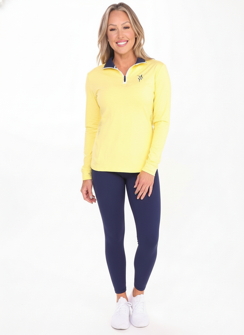 Yellow women's Monterey quarter zip sweater by White Water Life, featuring a comfortable fit and quarter-length zipper.