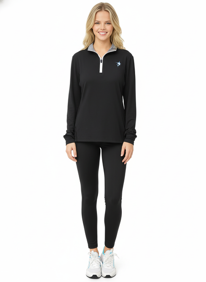 Black women's Monterey quarter zip top from White Water Life, featuring a comfortable fit and stylish design.