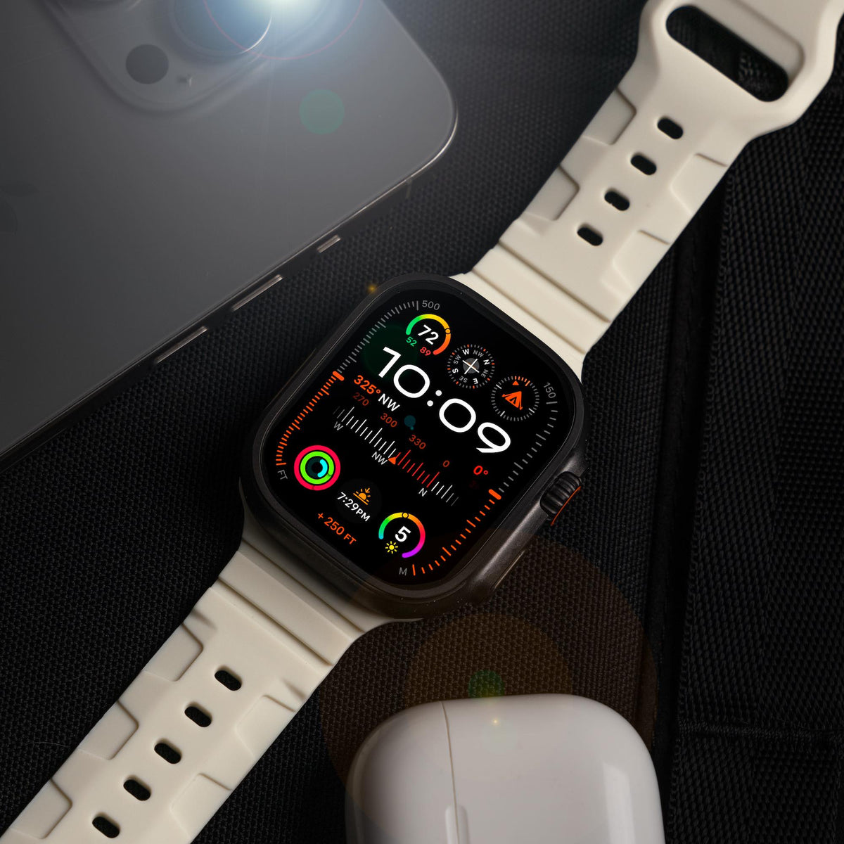 White Robust sport band made of flexible rubber, designed for active wear and comfort during exercise or daily activities.